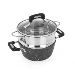 Casseruola 16 cm con vaporiera e coperchio New Petra Dark