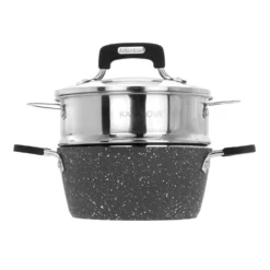Casseruola 16 cm con vaporiera e coperchio New Petra Dark