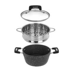 Casseruola 16 cm con vaporiera e coperchio New Petra Dark