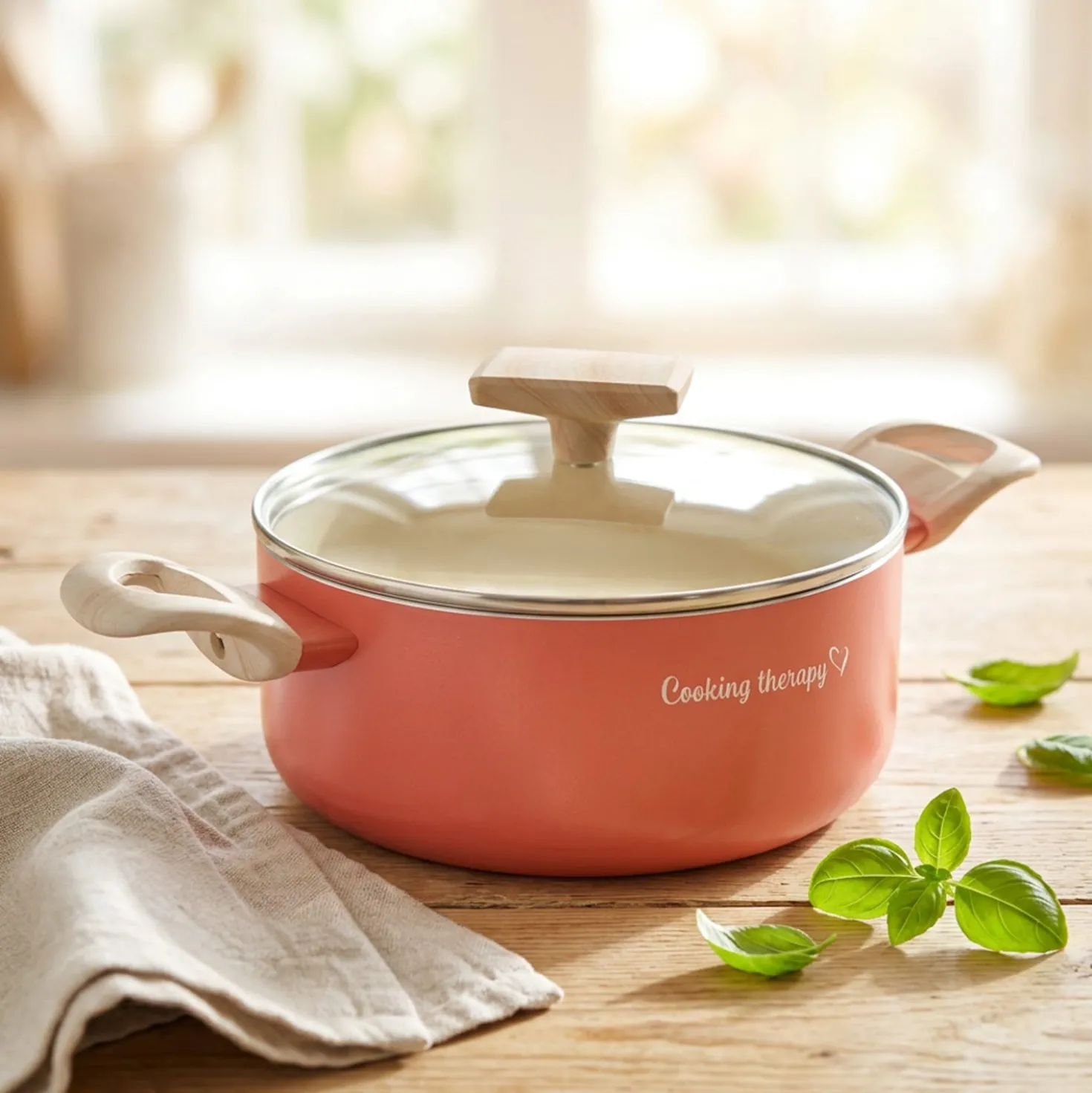 Casseruola 20 cm corallo Cooking Therapy con coperchio