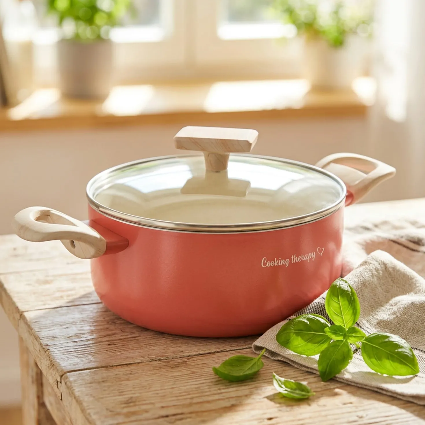 Casseruola 22 cm corallo Cooking Therapy con coperchio