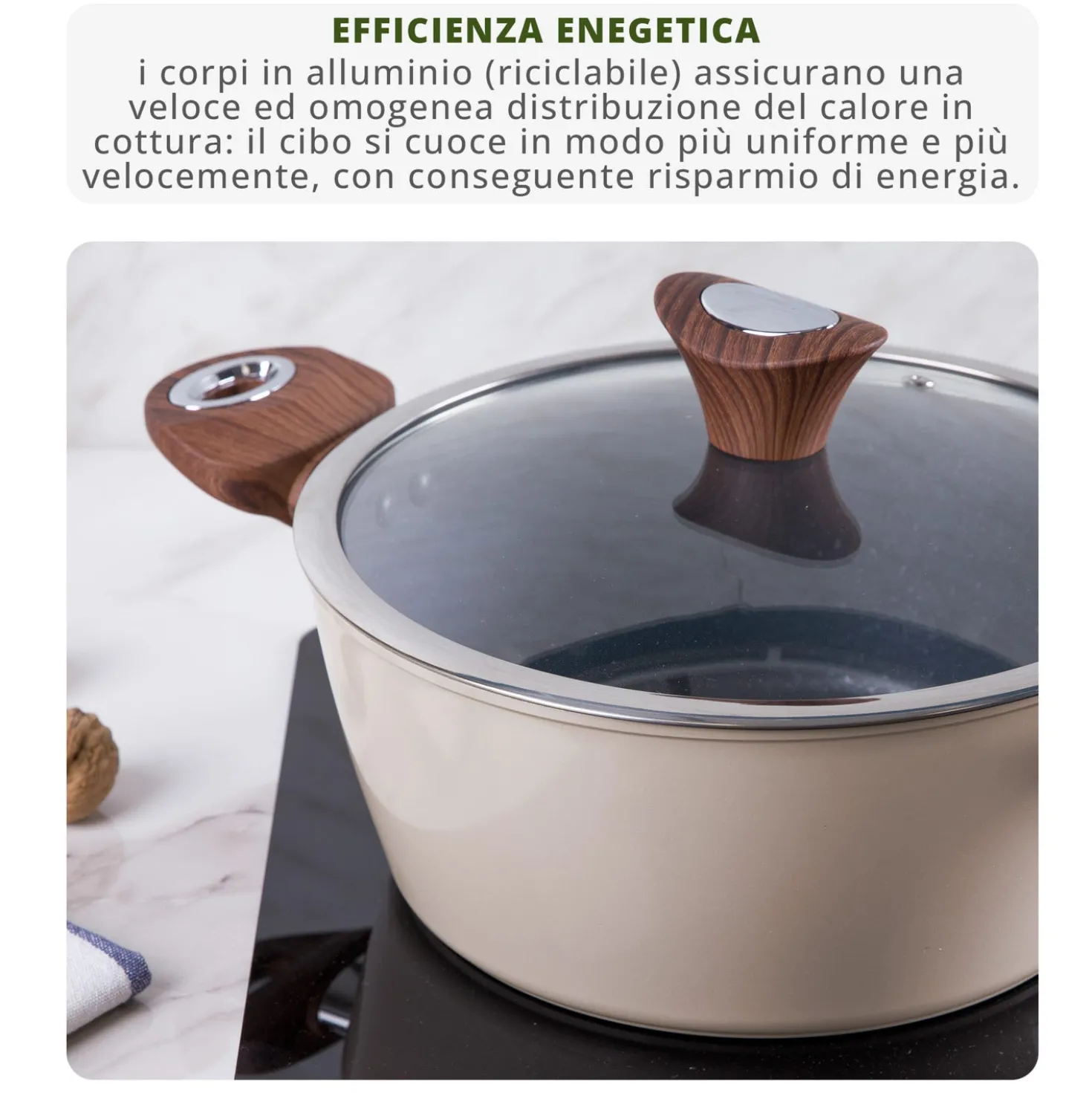 Casseruola 20 cm crema Kolors un manico con coperchio
