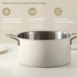 Casseruola 22 cm in acciaio bianco oro California con coperchio