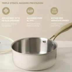 Casseruola 16 cm in acciaio bianco oro California con coperchio