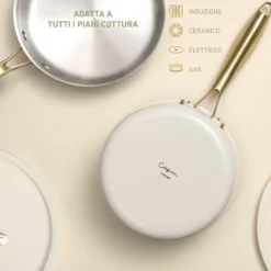 Casseruola 18 cm in acciaio bianco oro California con coperchio