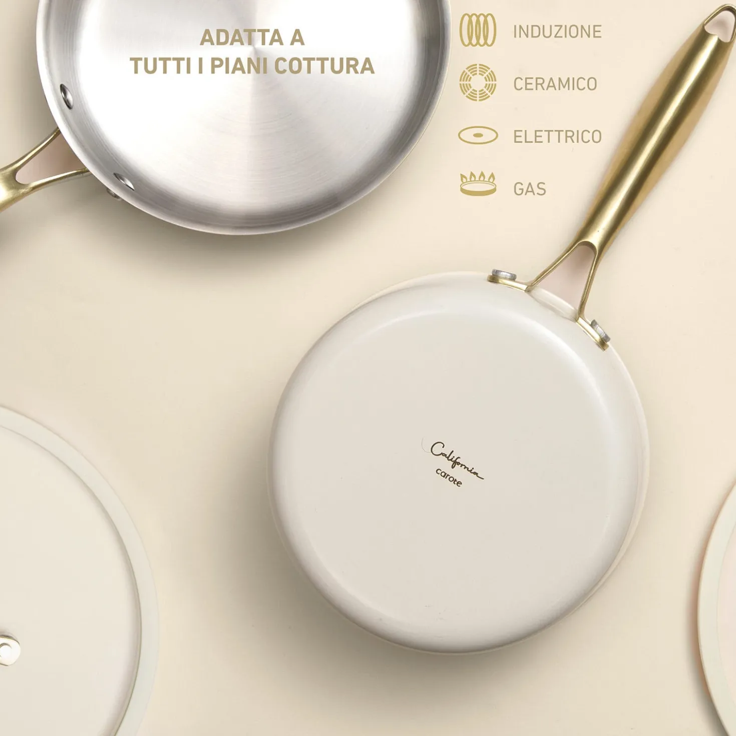 Casseruola 18 cm in acciaio bianco oro California con coperchio