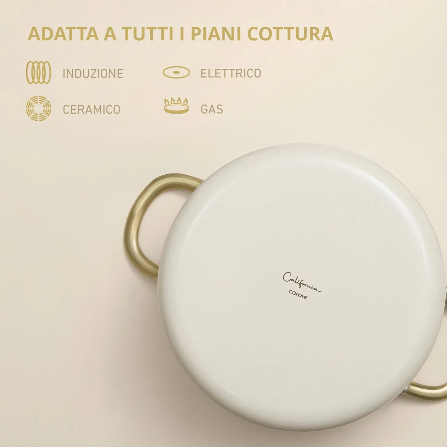 Casseruola 24 cm in acciaio bianco oro California con coperchio