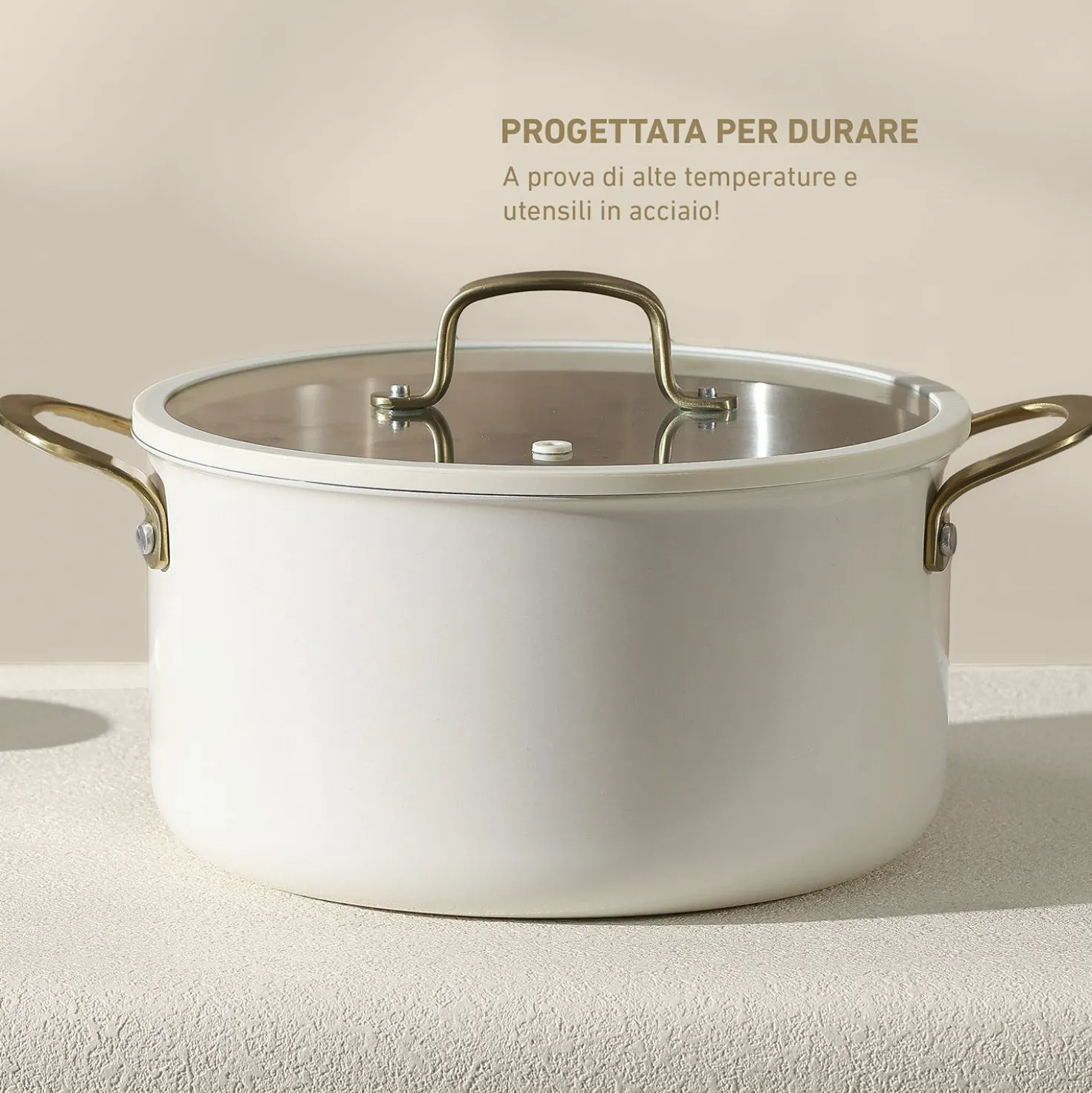 Casseruola 24 cm in acciaio bianco oro California con coperchio
