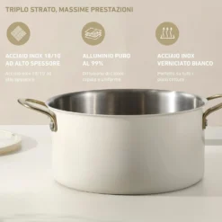 Casseruola 24 cm in acciaio bianco oro California con coperchio