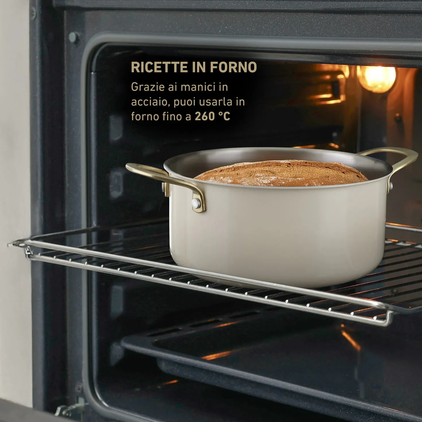 Casseruola 24 cm in acciaio bianco oro California con coperchio