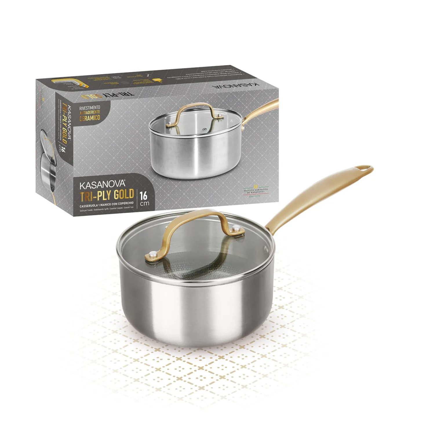 Casseruola 16 cm triplo strato Tri Ply - Gold con coperchio