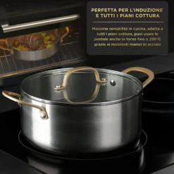 Casseruola 26 cm triplo strato Tri Ply - Gold con coperchio