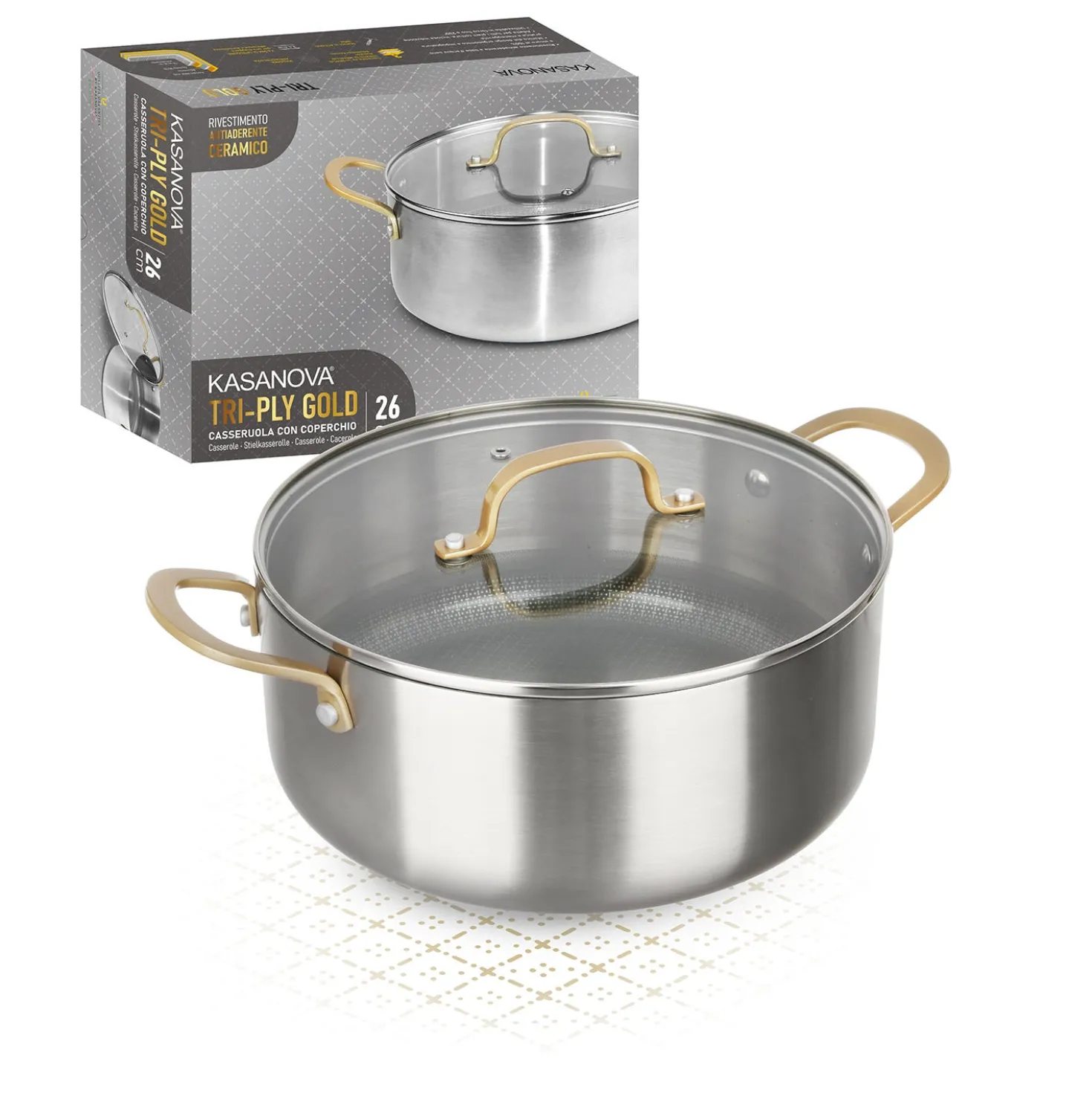 Casseruola 26 cm triplo strato Tri Ply - Gold con coperchio