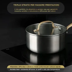 Casseruola 18 cm triplo strato Tri Ply - Gold con coperchio