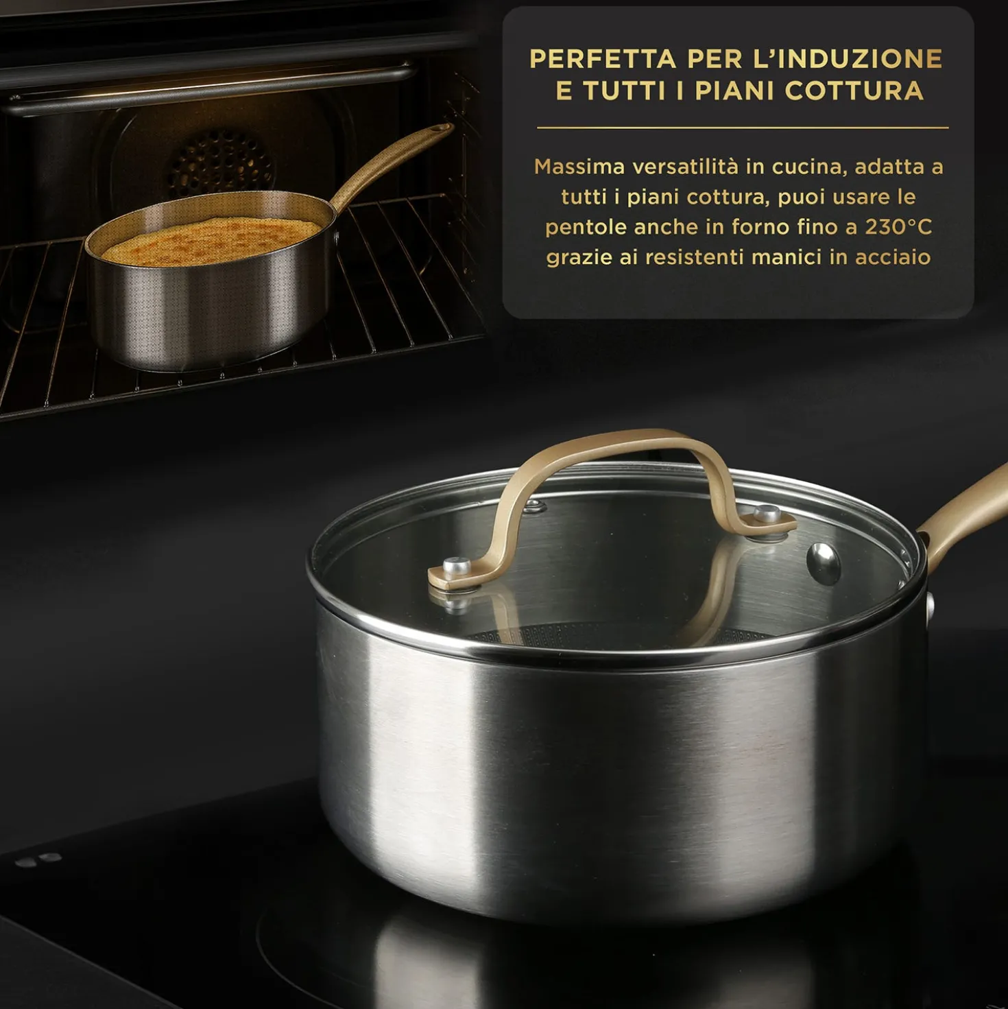 Casseruola 18 cm triplo strato Tri Ply - Gold con coperchio
