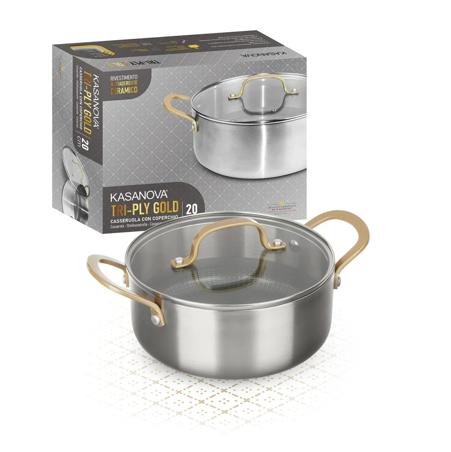Casseruola 20 cm triplo strato Tri Ply - Gold con coperchio