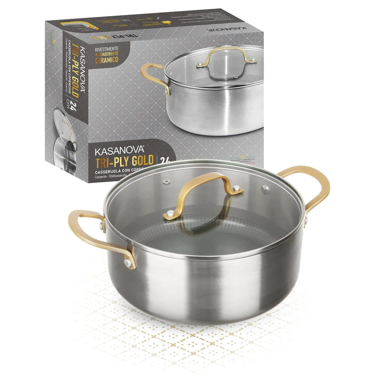 Casseruola 24 cm triplo strato Tri Ply - Gold con coperchio