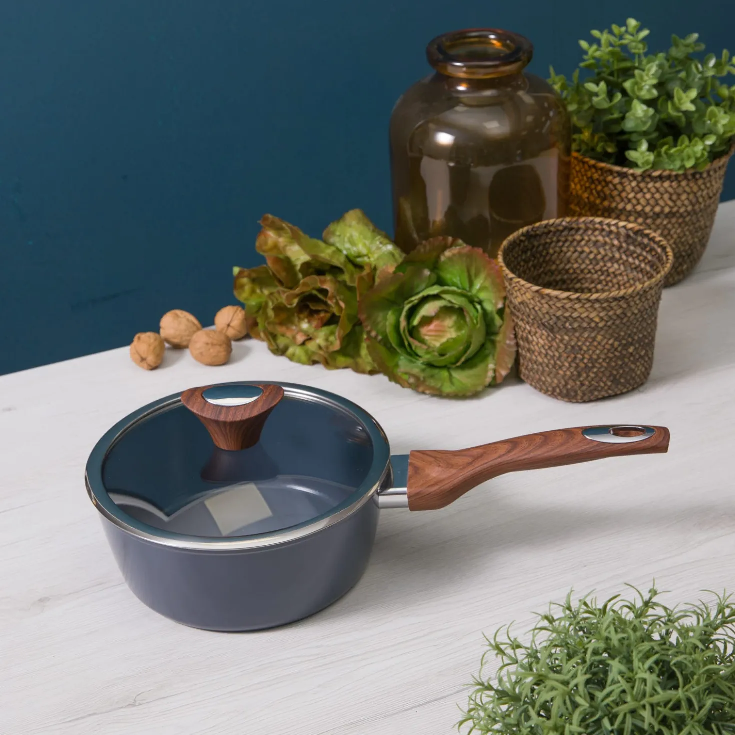 Casseruola un manico 20 cm con coperchio ottanio New Ceramic