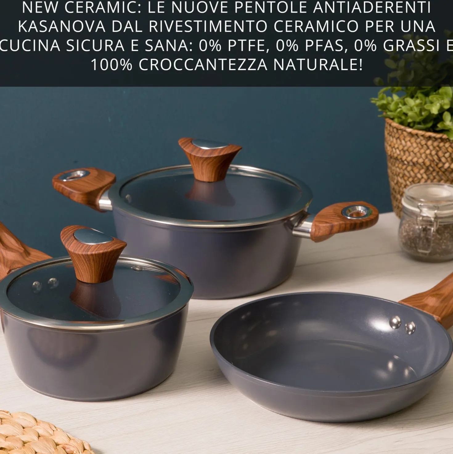Casseruola un manico 20 cm con coperchio ottanio New Ceramic