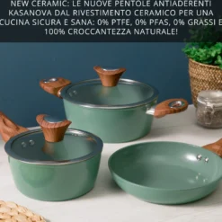 Casseruola un manico 20 cm con coperchio verde New Ceramic