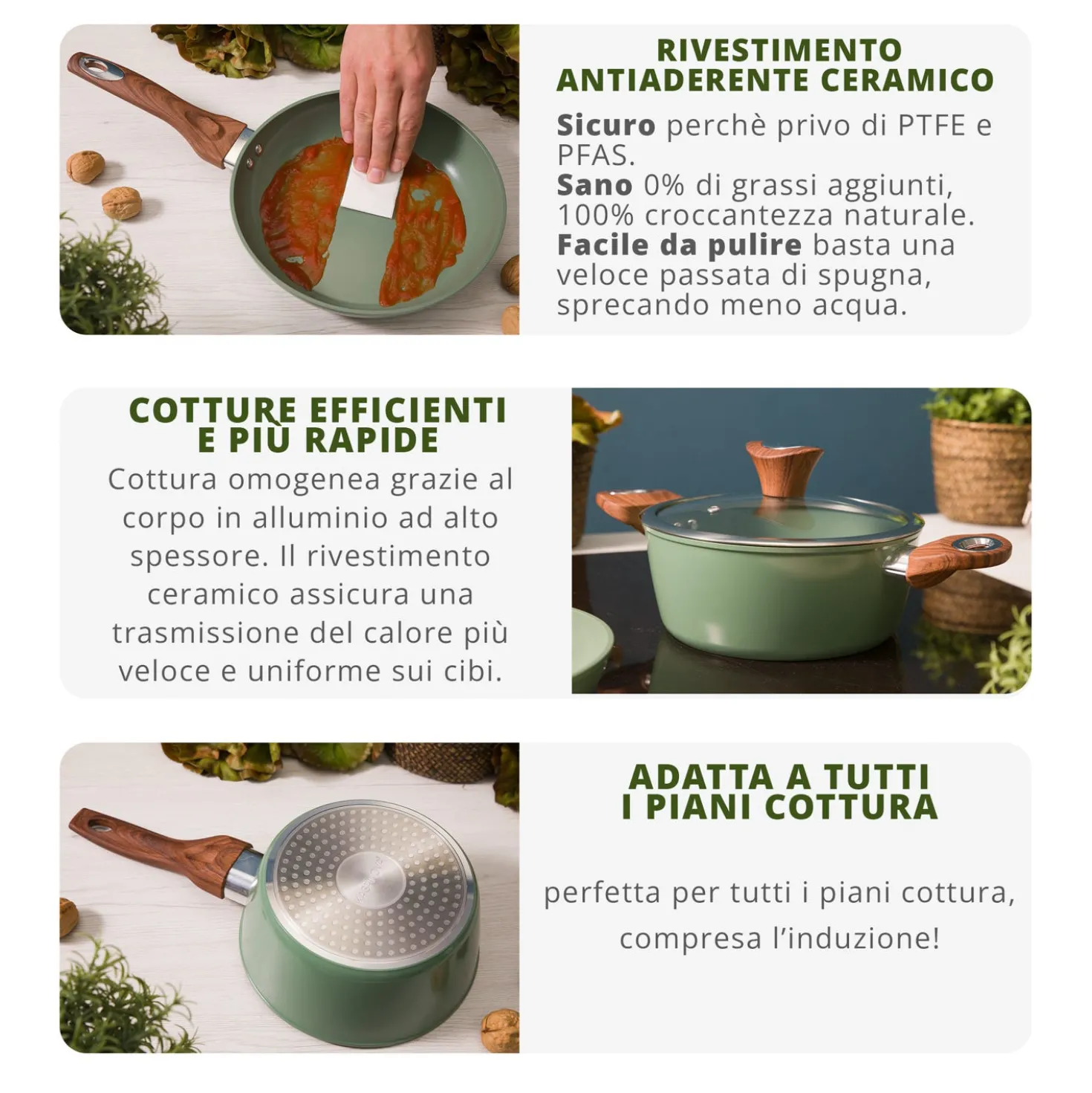 Casseruola un manico 20 cm con coperchio verde New Ceramic