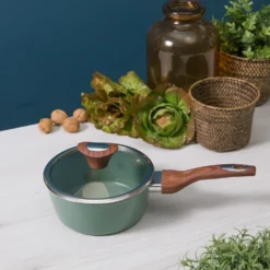 Casseruola un manico 18 cm con coperchio verde New Ceramic