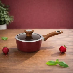 Casseruola un manico 16 cm coperchio burgundy New Ceramic