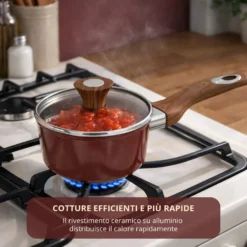 Casseruola un manico 18 cm coperchio burgundy New Ceramic
