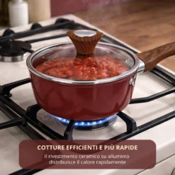 Casseruola un manico 20 cm coperchio burgundy New Ceramic