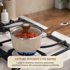 Casseruola un manico 18 cm coperchio taupe New Ceramic
