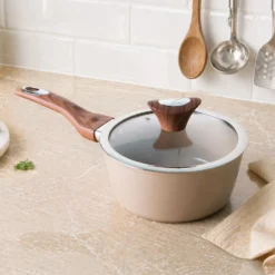 Casseruola un manico 18 cm coperchio taupe New Ceramic