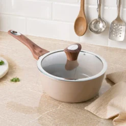 Casseruola un manico 20 cm coperchio taupe New Ceramic