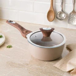 Casseruola un manico 16 cm coperchio taupe New Ceramic