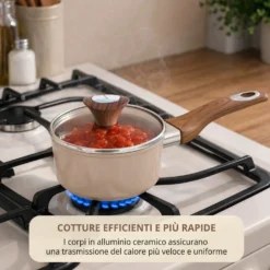 Casseruola un manico 16 cm coperchio taupe New Ceramic