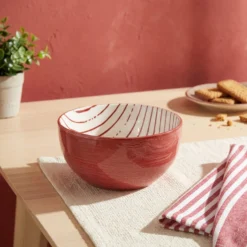 Ciotola bianco righe rosso porcellana Mix e Match