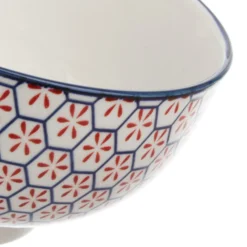 Ciotola in ceramica fiori blu rossi orientali 16x9 cm Sushiko