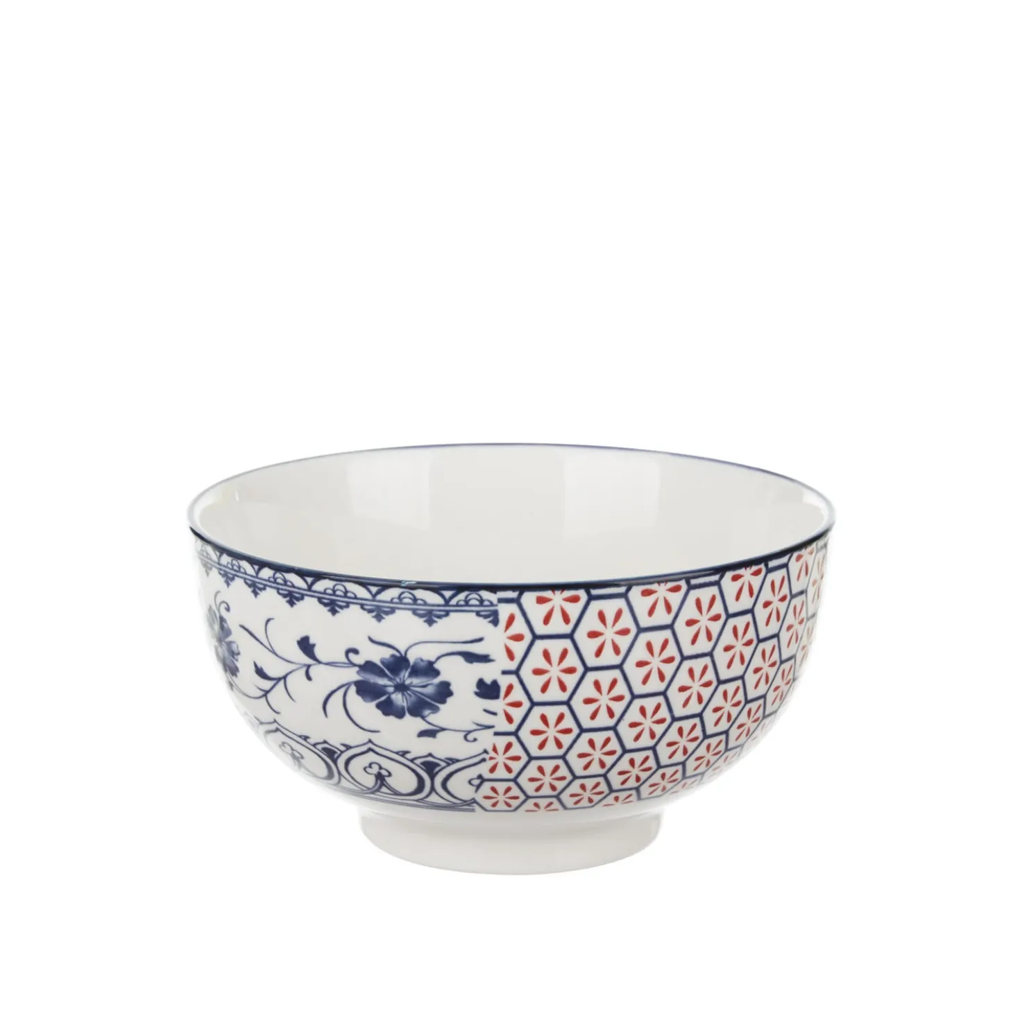 Ciotola in ceramica fiori blu rossi orientali 16x9 cm Sushiko