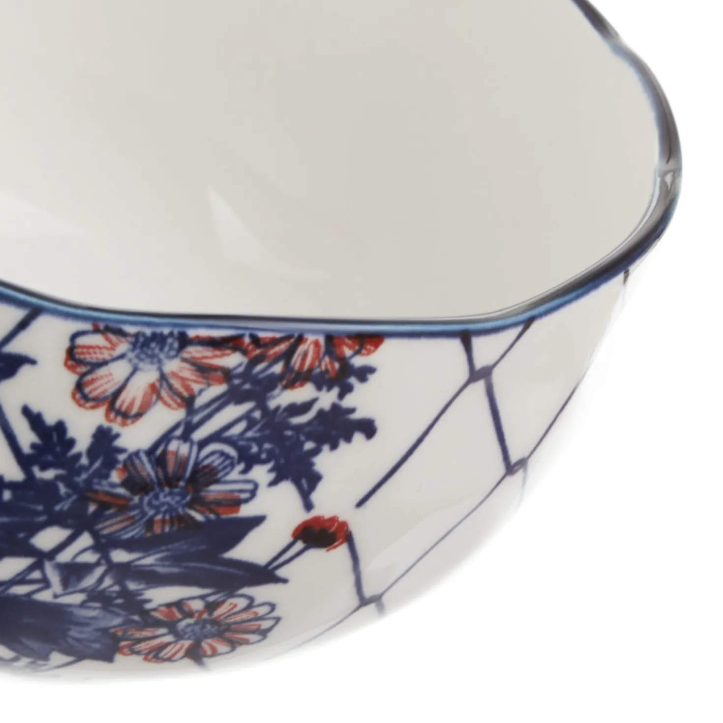 Ciotola in ceramica fiori rossi orientali 15,3x7,2cm Sushiko