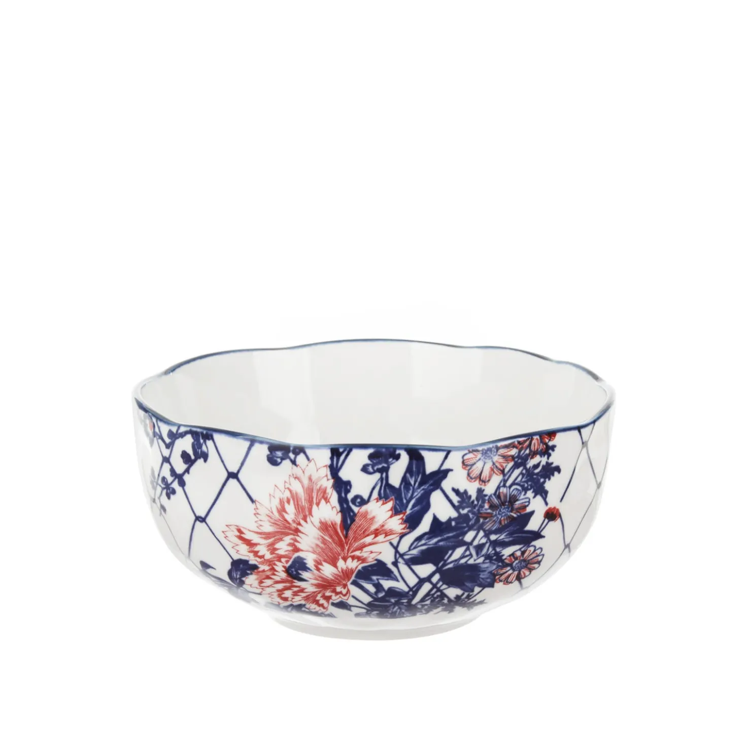 Ciotola in ceramica fiori rossi orientali 15,3x7,2cm Sushiko