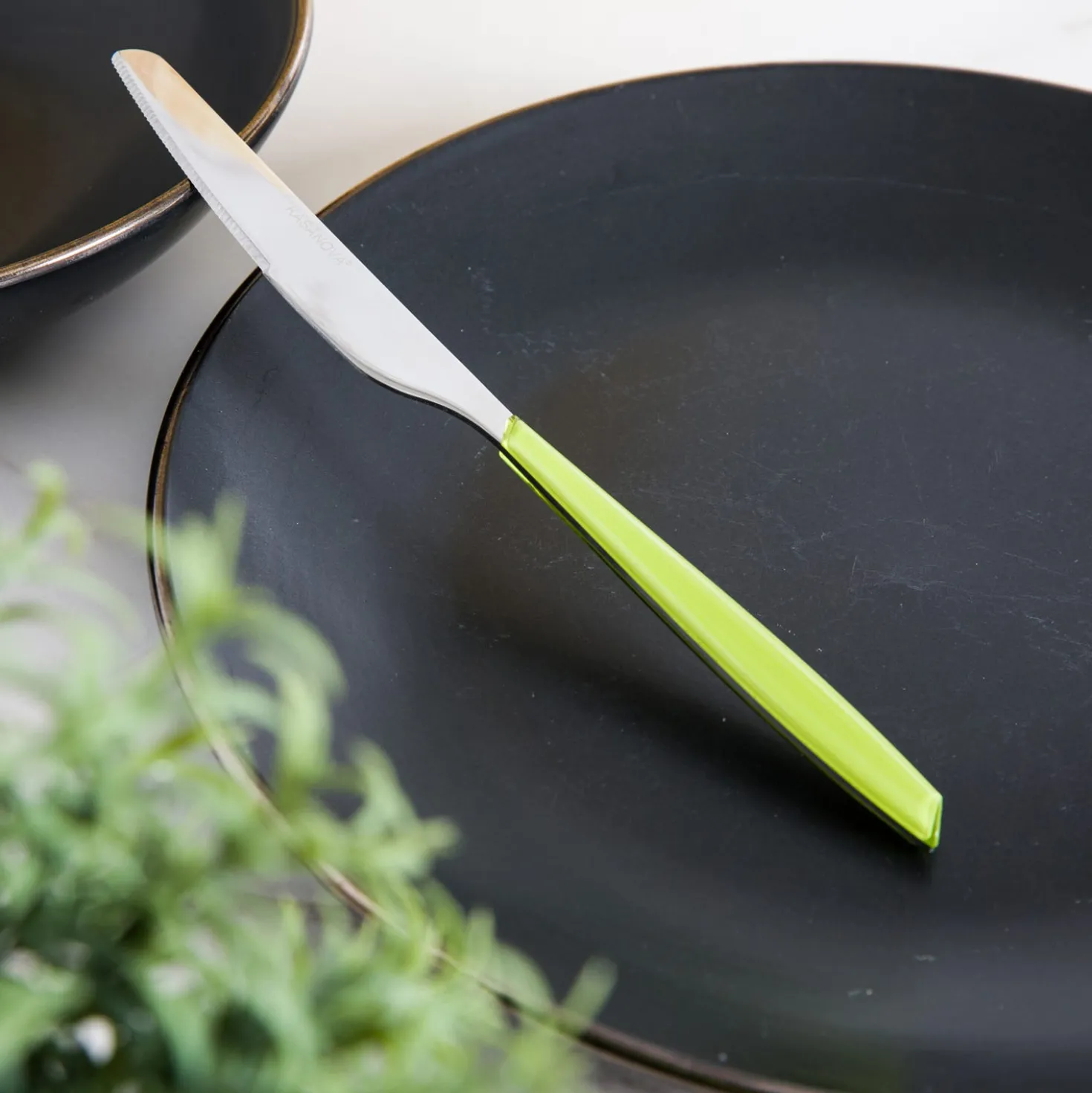 Coltello tavola sfuso verde in acciaio inox Silhouette