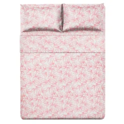 Completo letto matrimoniale policotone foglie rosa