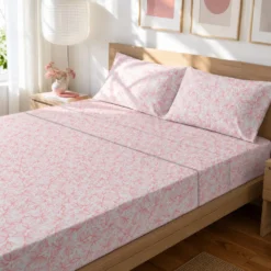 Completo letto matrimoniale policotone foglie rosa