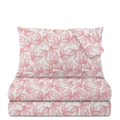 Completo letto matrimoniale policotone foglie rosa