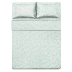 Completo letto matrimoniale policotone foglie verde