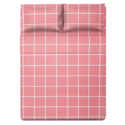 Completo letto matrimoniale policotone quadrotti rosa
