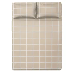 Completo letto matrimoniale policotone quadrotti sabbia