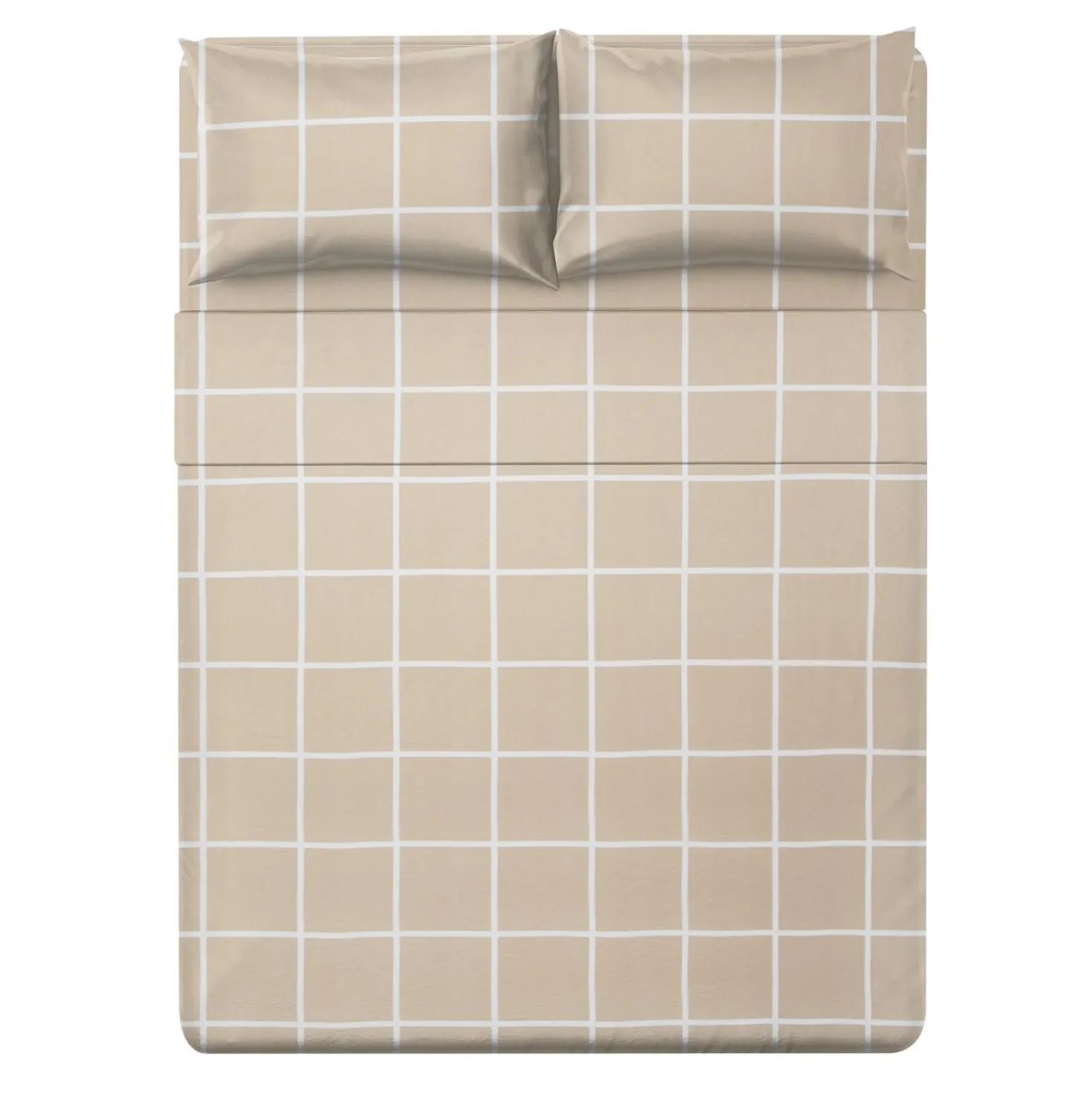 Completo letto matrimoniale policotone quadrotti sabbia