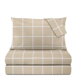 Completo letto matrimoniale policotone quadrotti sabbia