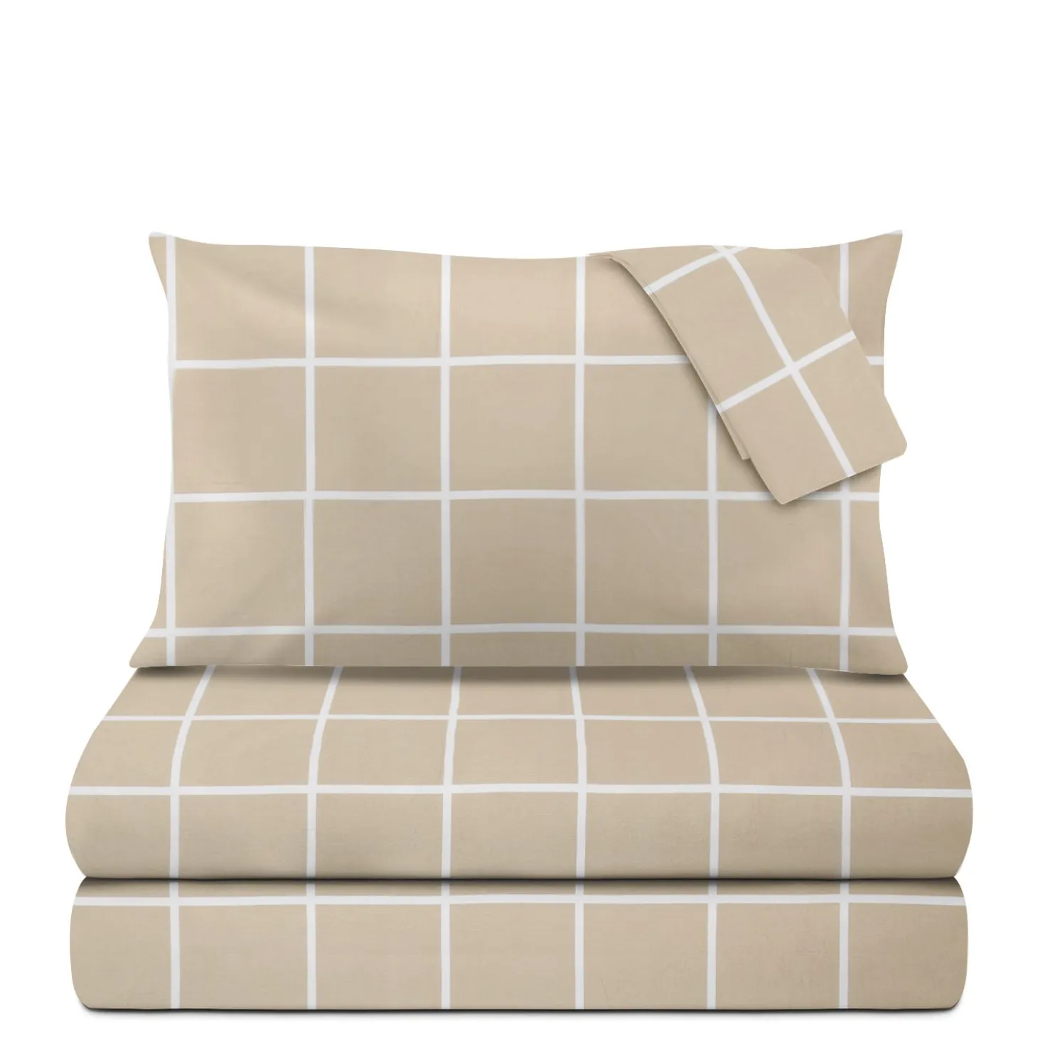 Completo letto matrimoniale policotone quadrotti sabbia