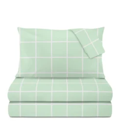 Completo letto matrimoniale policotone quadrotti verde